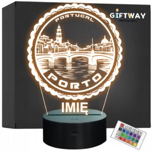 Lampka Nocna LED Statuetka Podróże Miasto Porto Portugalia Prezent Grawer