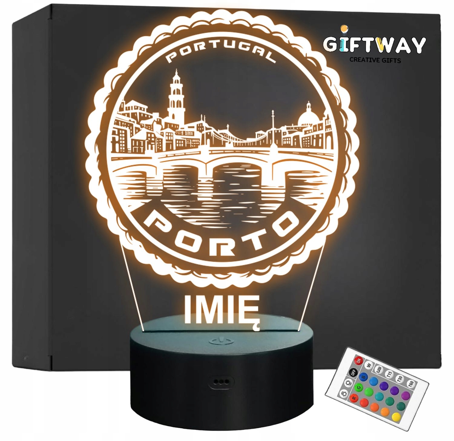 Lampka Nocna LED Statuetka Podróże Miasto Porto Portugalia Prezent Grawer Lampka Nocna LED Statuetka Podróże Miasto Porto Portugalia Prezent Grawer