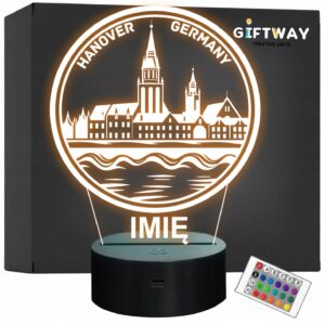 Lampka Nocna LED Statuetka Podróże Miasto Hanover Niemcy na Prezent Grawer
