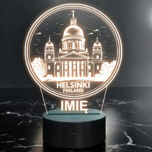 Lampka Nocna LED Statuetka Miasto Helsinki Finlandiana na Prezent Grawer