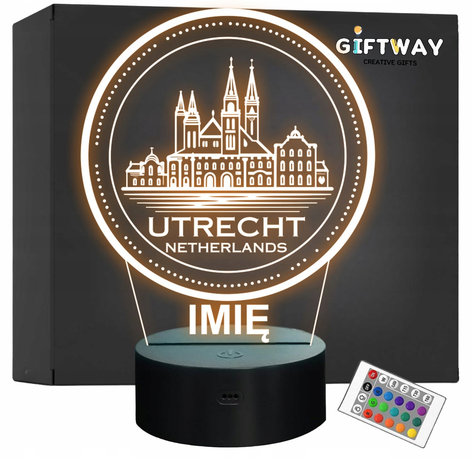 Lampka Nocna LED Statuetka Podróże Miasto Utrecht Holandia Prezent Grawer Lampka Nocna LED Statuetka Podróże Miasto Utrecht Holandia Prezent Grawer