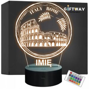 Lampka Nocna LED Statuetka Koloseum Miasto Rome Rzym Włochy Prezent Grawer