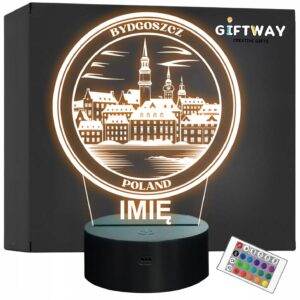 Lampka Nocna LED Statuetka Podróże Miasto Bydgoszcz Polska Prezent Grawer