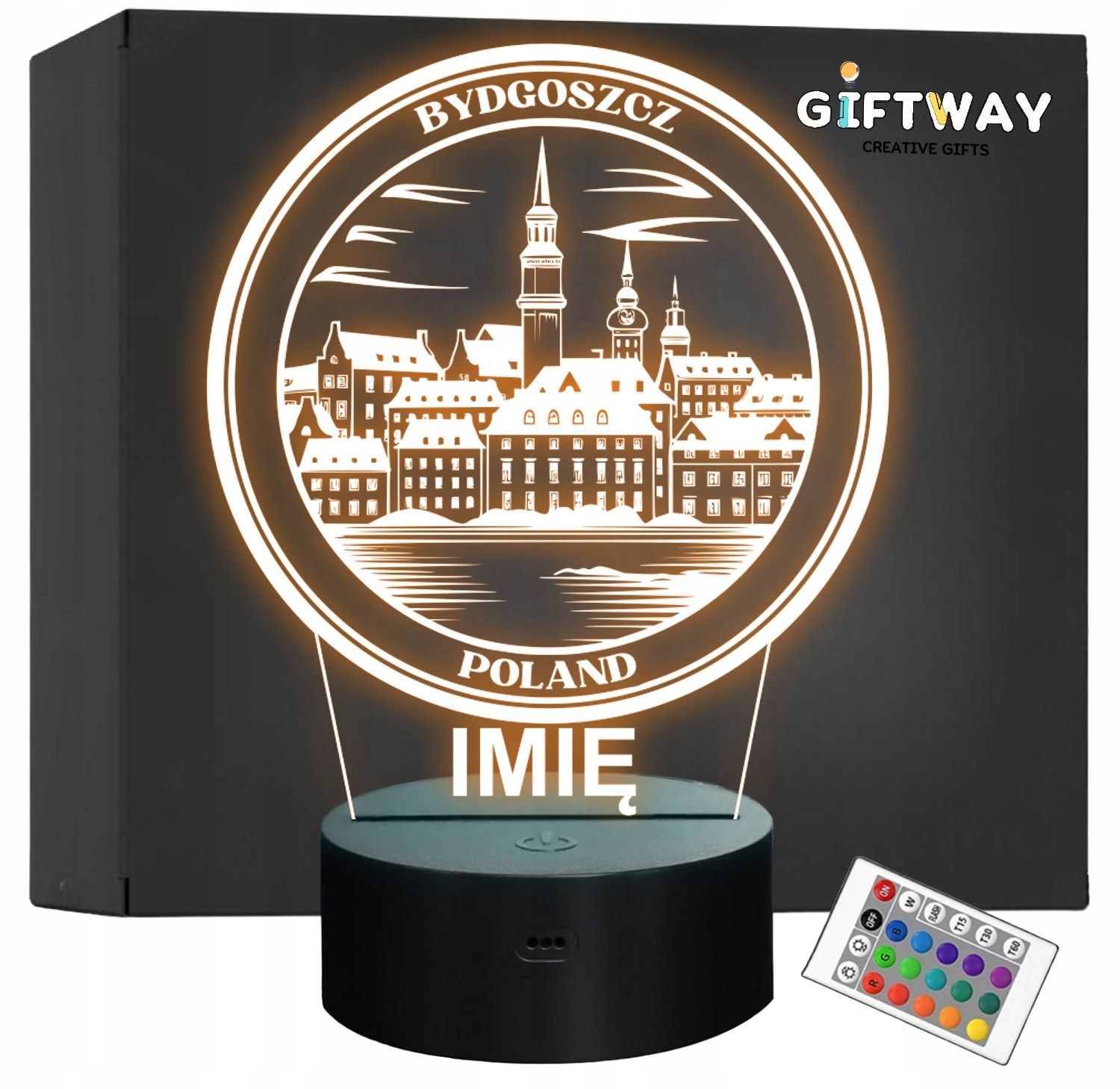 Lampka Nocna LED Statuetka Podróże Miasto Bydgoszcz Polska Prezent Grawer Lampka Nocna LED Statuetka Podróże Miasto Bydgoszcz Polska Prezent Grawer