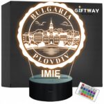 Lampka Nocna LED Statuetka Miasto Plovdiv Bułgaria na Prezent Grawer