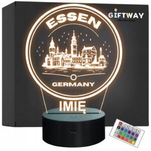 Lampka Nocna LED Statuetka Podróże Miasto Essen Niemcy na Prezent Grawer