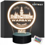 Lampka Nocna LED Statuetka Podróże Miasto Warszawa Polska na Prezent Grawer