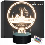 Lampka Nocna LED Statuetka Podróże Miasto Katowice Polska Prezent Grawer v.2