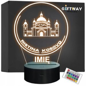 Lampka Nocna LED Statuetka Podróże Kosova Pristinana Prezent Grawer