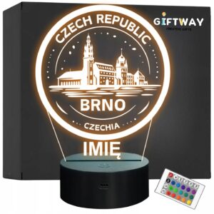 Lampka Nocna LED Statuetka Miasto Podróże Brno Czechy na Prezent Grawer