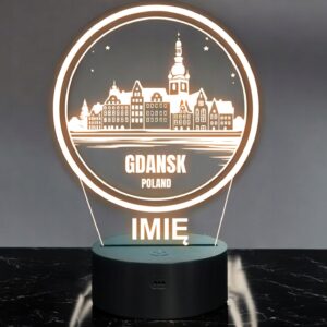 Lampka Nocna LED Statuetka Podróże Miasto Gdańsk Polska na Prezent Grawer