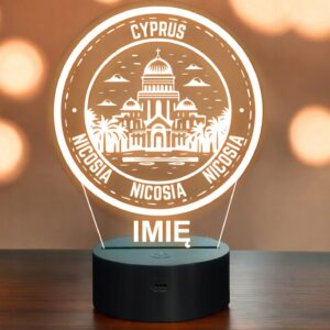 Lampka Nocna LED Statuetka Podróże Cyprus Nicosia Grecja na Prezent Grawer