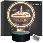 Lampka Nocna LED Statuetka Miasto Podróże Bergamo Włochy na Prezent Grawer