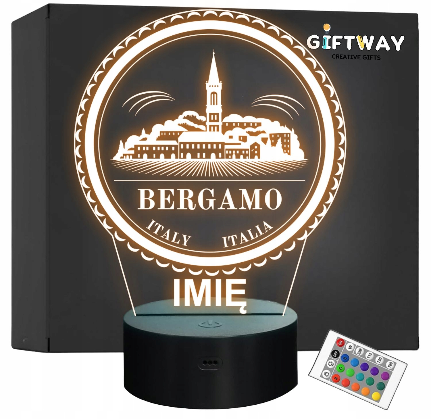 Lampka Nocna LED Statuetka Miasto Podróże Bergamo Włochy na Prezent Grawer Lampka Nocna LED Statuetka Miasto Podróże Bergamo Włochy na Prezent Grawer