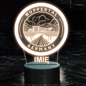 Lampka Nocna LED Statuetka Podróże Miasto Wuppertal Niemcy Prezent Grawer