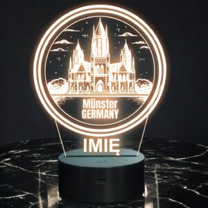 Lampka Nocna LED Statuetka Podróże Miasto Münster Niemcy na Prezent Grawer