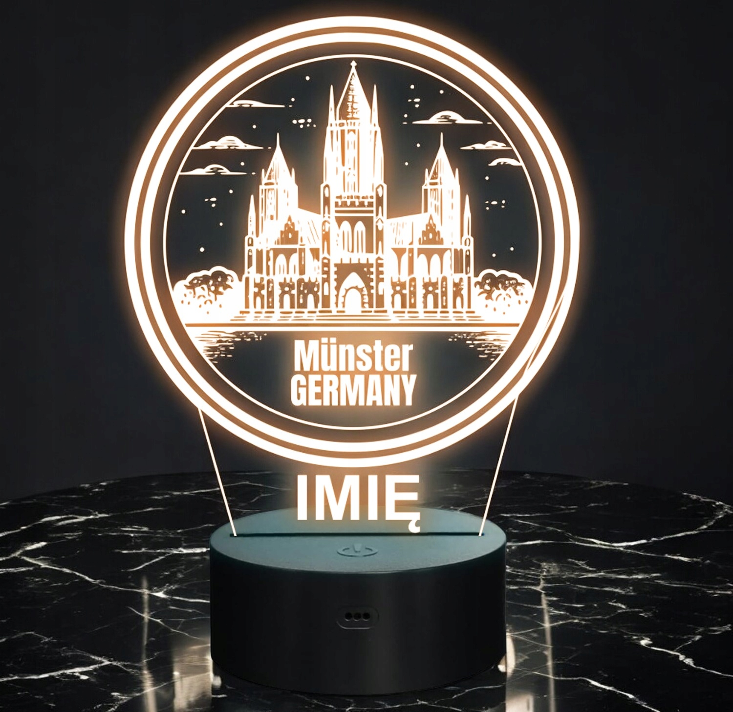 Lampka Nocna LED Statuetka Podróże Miasto Münster Niemcy na Prezent Grawer Lampka Nocna LED Statuetka Podróże Miasto Münster Niemcy na Prezent Grawer