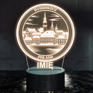 Lampka Nocna LED Statuetka Podróże Miasto Bydgoszcz Polska Prezent Grawer