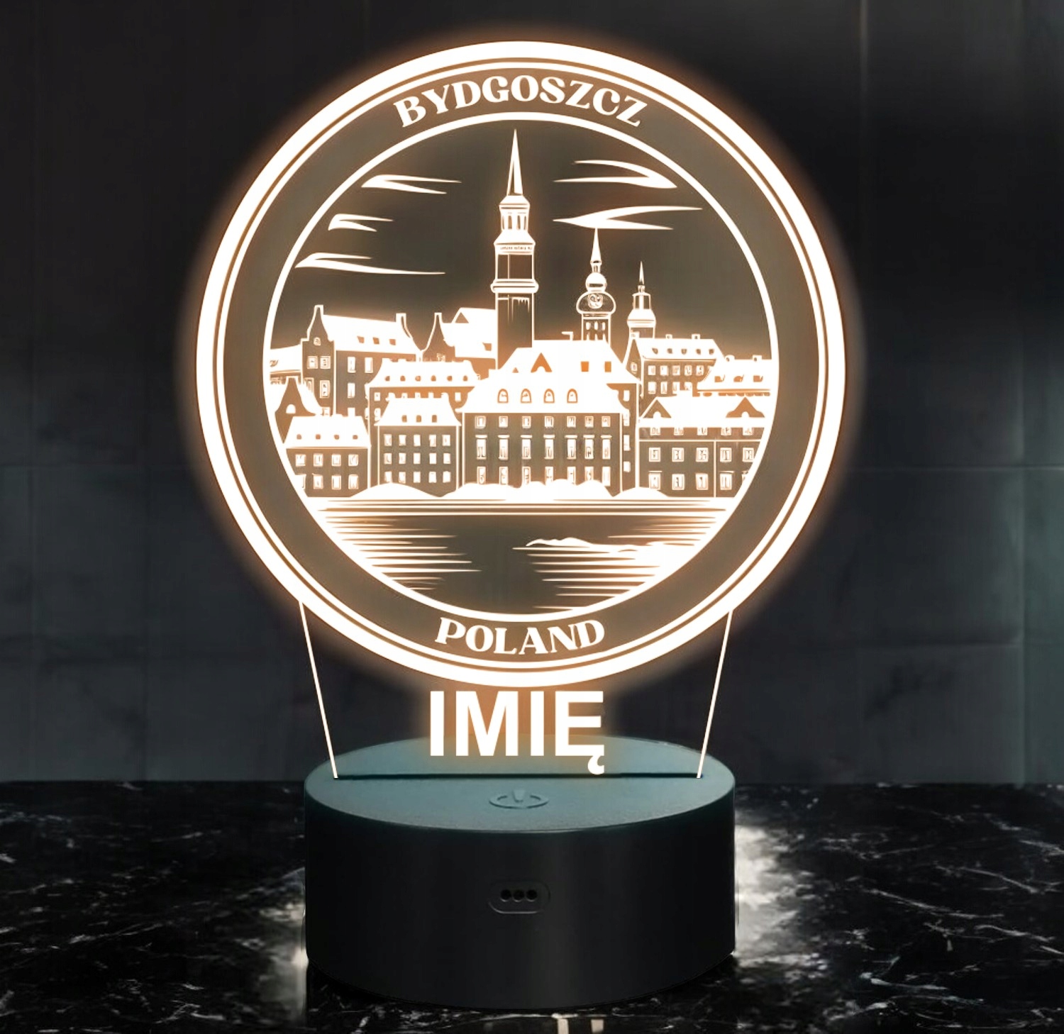Lampka Nocna LED Statuetka Podróże Miasto Bydgoszcz Polska Prezent Grawer Lampka Nocna LED Statuetka Podróże Miasto Bydgoszcz Polska Prezent Grawer