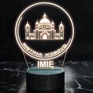 Lampka Nocna LED Statuetka Podróże Kosova Pristinana Prezent Grawer