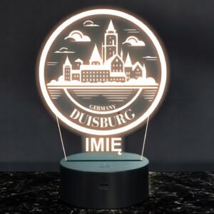 Lampka Nocna LED Statuetka Podróże Miasto Duisburg Niemcy Prezent Grawer v.2