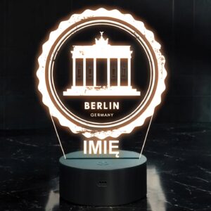Lampka Nocna LED Statuetka Miasto Podróże Berlin Niemcy na Prezent Grawer