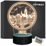 Lampka Nocna LED Statuetka Podróże Miasto Lille Francja na Prezent Grawer v.2