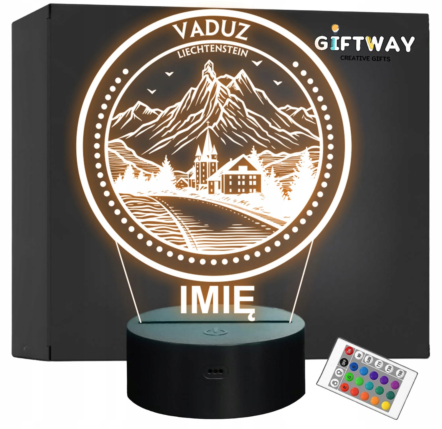 Lampka Nocna LED Statuetka Miasto Vaduz Liechtenstein na Prezent Grawer Lampka Nocna LED Statuetka Miasto Vaduz Liechtenstein na Prezent Grawer