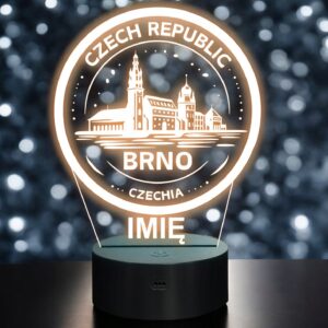 Lampka Nocna LED Statuetka Miasto Podróże Brno Czechy na Prezent Grawer