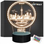 Lampka Nocna LED Statuetka Podróże Miasto Düsseldorf Niemcy Prezent Grawer