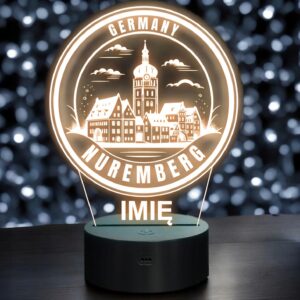 Lampka Nocna LED Statuetka Podróże Miasto Nuremberg Niemcy Prezent Grawer
