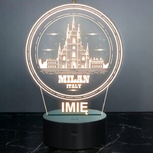 Lampka Nocna LED Statuetka Podróże Milan Mediolan Włochy na Prezent Grawer