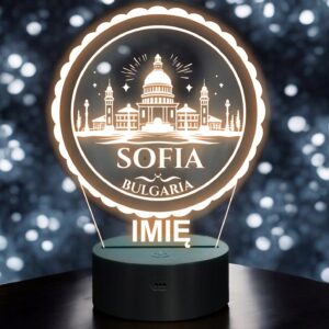 Lampka Nocna LED Statuetka Podróże Miasto Sofia Bułgaria na Prezent Grawer