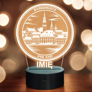 Lampka Nocna LED Statuetka Podróże Miasto Bydgoszcz Polska Prezent Grawer
