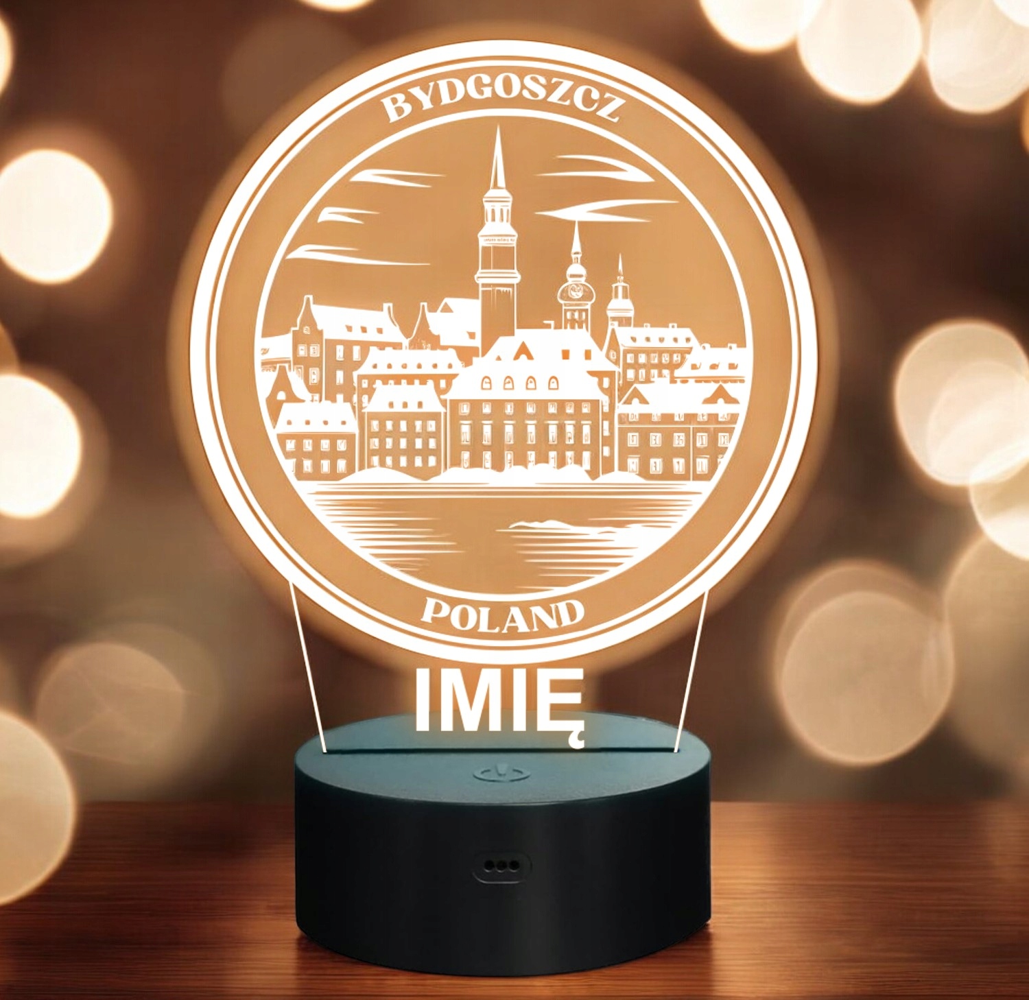 Lampka Nocna LED Statuetka Podróże Miasto Bydgoszcz Polska Prezent Grawer Lampka Nocna LED Statuetka Podróże Miasto Bydgoszcz Polska Prezent Grawer