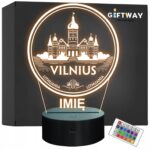 Lampka Nocna LED Podróże Miasto Vilnius Wilno Litwa na Prezent Grawer