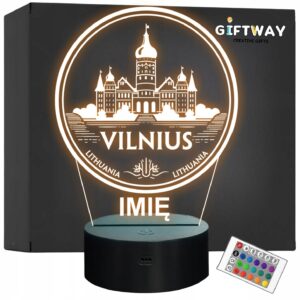 Lampka Nocna LED Podróże Miasto Vilnius Wilno Litwa na Prezent Grawer