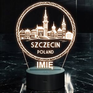 Lampka Nocna LED Statuetka Podróże Miasto Szczecin Polska na Prezent Grawer