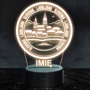 Lampka Nocna LED Statuetka Podróże Miasto Ljubljana Słowenia Prezent Grawer