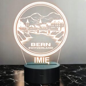 Lampka Nocna LED Statuetka Podróże Miasto Bern Szwajcaria Prezent Grawer
