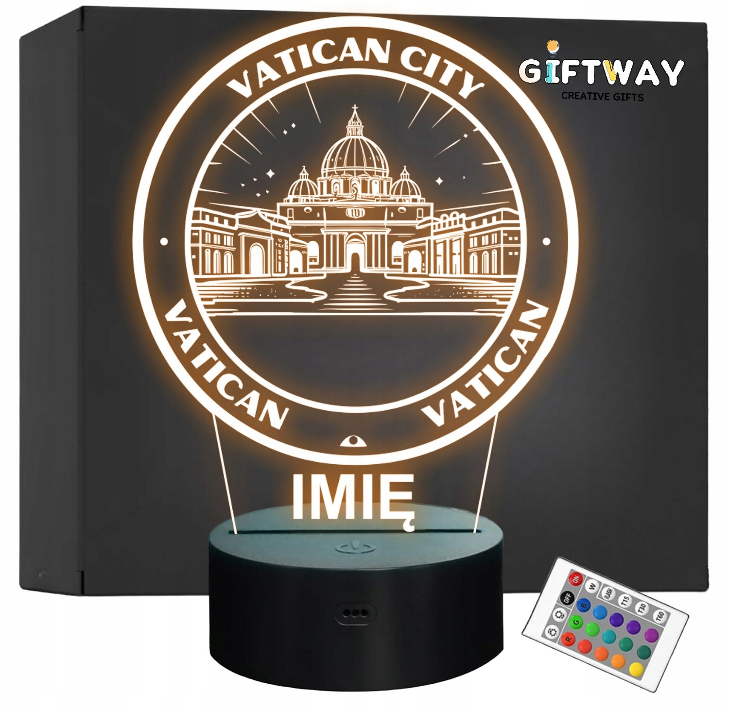 Lampka Nocna LED Statuetka Podróże Miasto Vatican Włochy na Prezent Grawer Lampka Nocna LED Statuetka Podróże Miasto Vatican Włochy na Prezent Grawer
