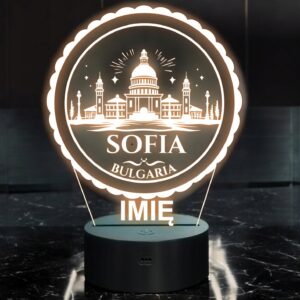 Lampka Nocna LED Statuetka Podróże Miasto Sofia Bułgaria na Prezent Grawer