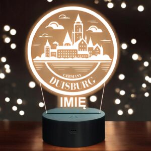 Lampka Nocna LED Statuetka Podróże Miasto Duisburg Niemcy Prezent Grawer v.2