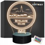 Lampka Nocna LED Statuetka Podróże Miasto Reykjavík Islandia Prezent Grawer