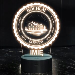 Lampka Nocna LED Statuetka Podróże Miasto Bochum Niemcy na Prezent Grawer