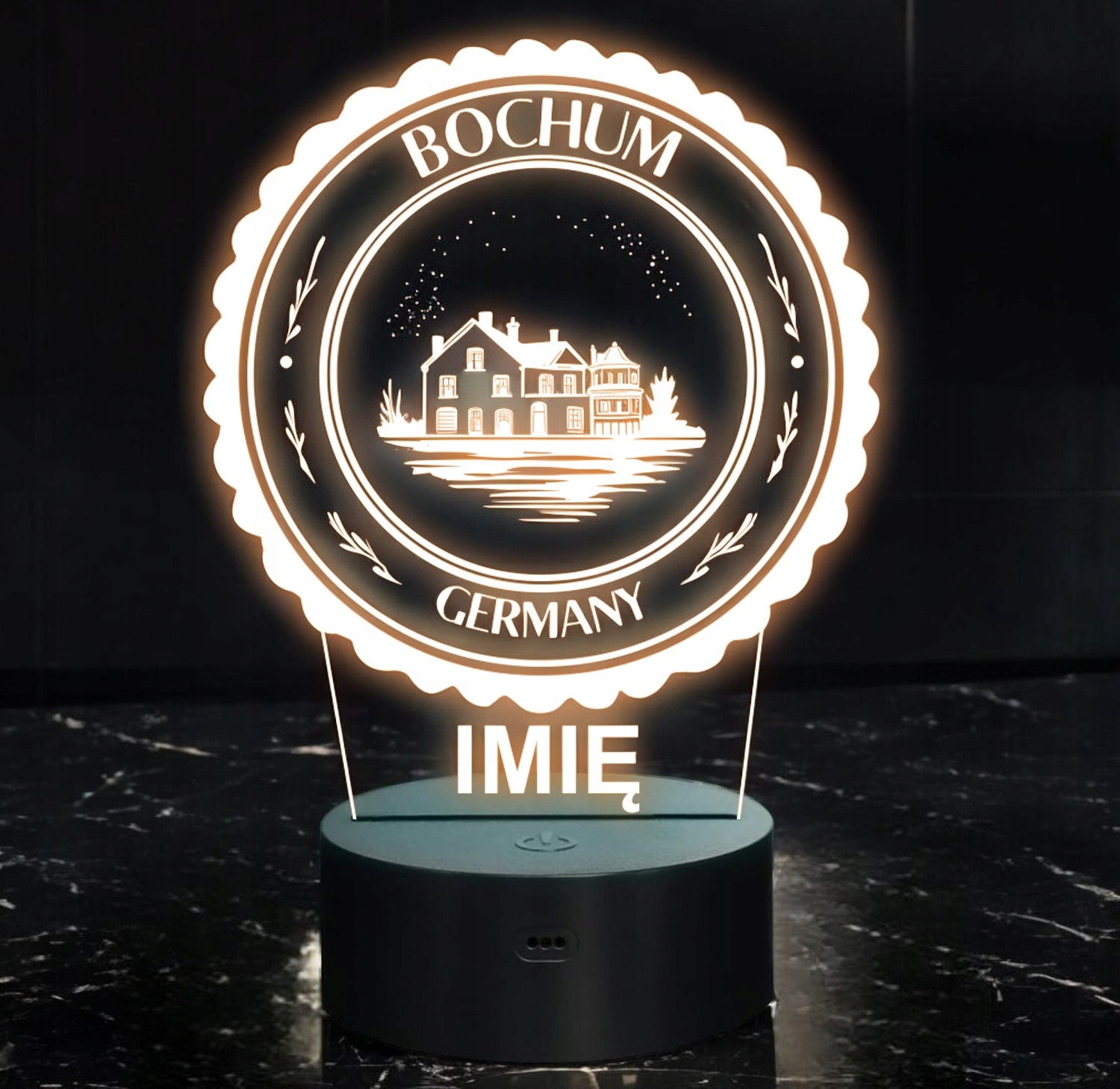 Lampka Nocna LED Statuetka Podróże Miasto Bochum Niemcy na Prezent Grawer Lampka Nocna LED Statuetka Podróże Miasto Bochum Niemcy na Prezent Grawer