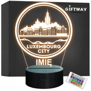 Lampka Nocna LED Statuetka Podróże Miasto Luxembourg na Prezent Grawer