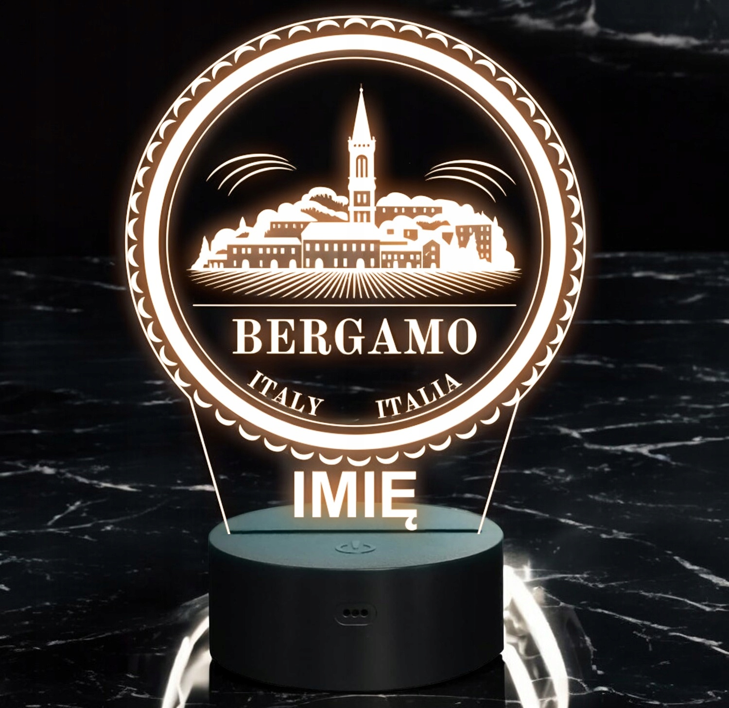 Lampka Nocna LED Statuetka Miasto Podróże Bergamo Włochy na Prezent Grawer Lampka Nocna LED Statuetka Miasto Podróże Bergamo Włochy na Prezent Grawer