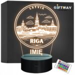 Lampka Nocna LED Statuetka Podróże Miasto Riga Ryga Łotwa na Prezent Grawer