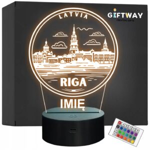 Lampka Nocna LED Statuetka Podróże Miasto Riga Ryga Łotwa na Prezent Grawer